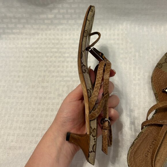 Authentic Gucci Brown Strappy Sandals with GG Monogram, Size 37 1/2 or 7.5 - Picture 8 of 8